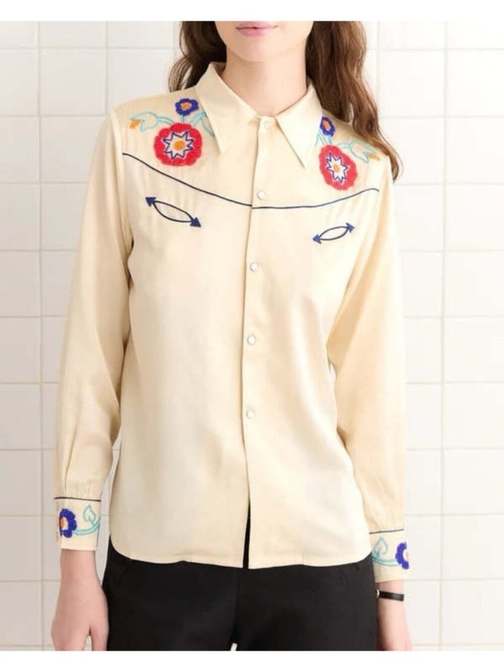 BODE Garden Party Western Shirt in Cream Multi Silk